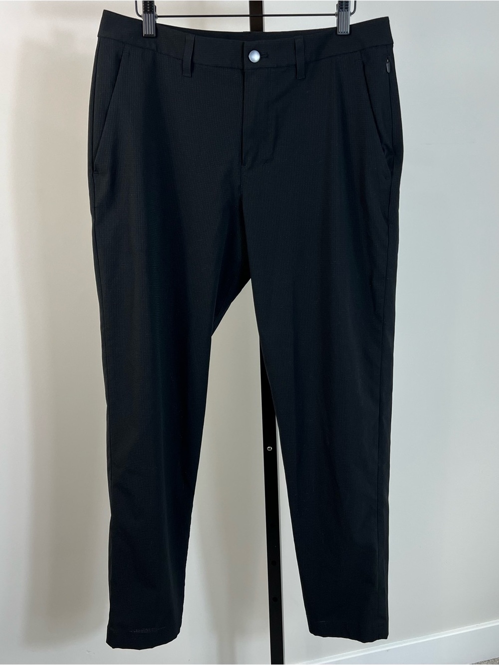 Lululemon ABC Men's Black Grid Pattern Classic Slim Fit Casual Trousers 32